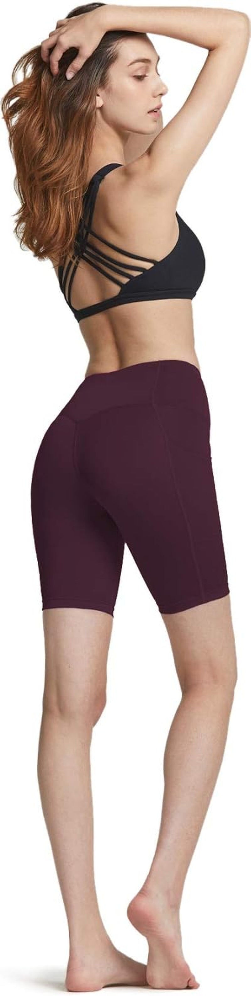 Women'S High Waist Yoga Shorts, Tummy Control Stretch Fabric with Pocket for Running, Workout and Exercise