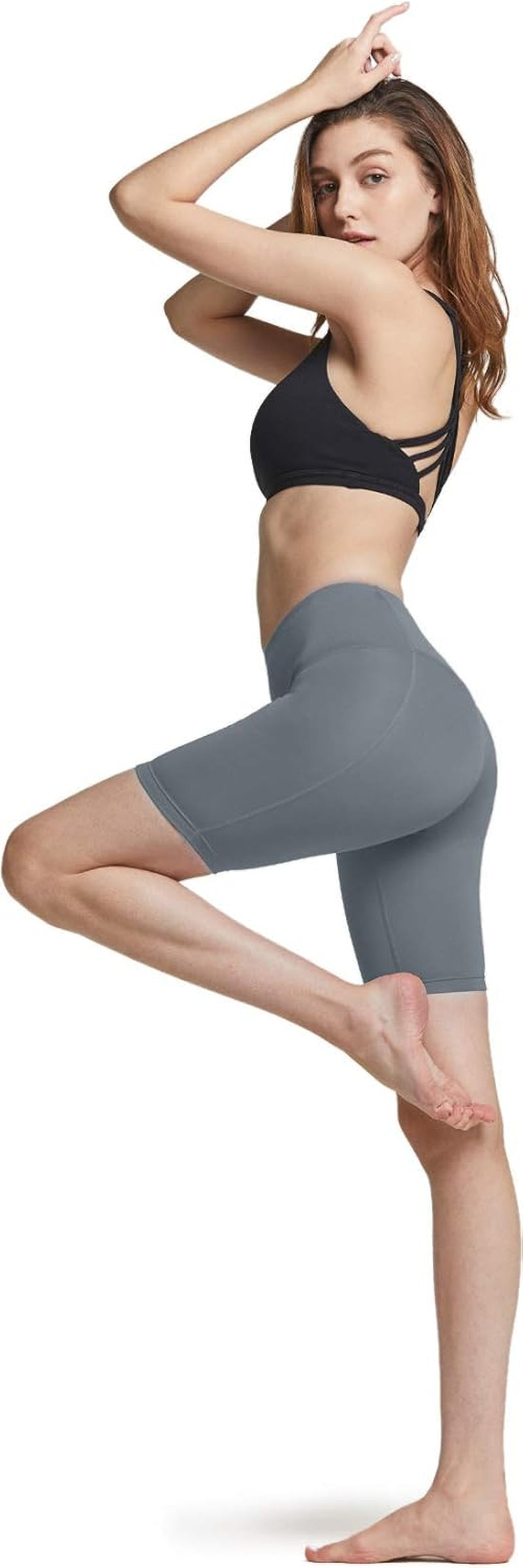 Women'S High Waist Yoga Shorts, Tummy Control Stretch Fabric with Pocket for Running, Workout and Exercise